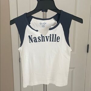 Brandy Melville White and Navy Graphic Tank